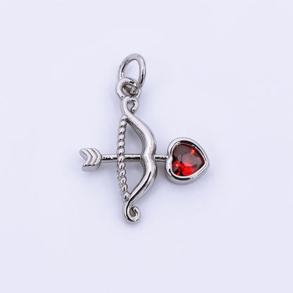 24K Gold Filled 18mm Red Heart-Shaped CZ Cupid Arrow Charm in Gold &amp; Silver | M-573