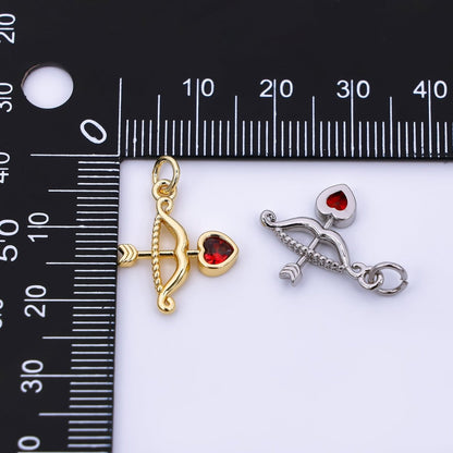 24K Gold Filled 18mm Red Heart-Shaped CZ Cupid Arrow Charm in Gold &amp; Silver | M-573