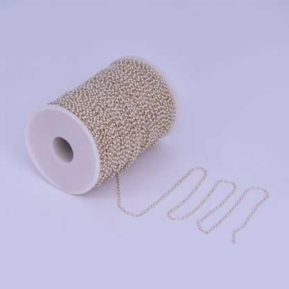 24K Gold Filled 1.8mm Shell Pearl Link Unfinished Chain by Yard | Roll-1661