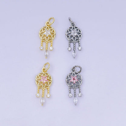 24K Gold Filled 19.5mm Clear, Pink CZ Dreamcatcher Charm in Gold &amp; Silver | AJ469 AJ470