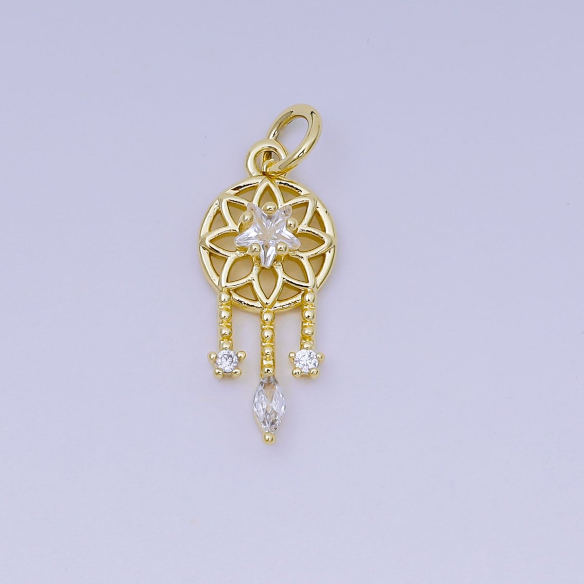 24K Gold Filled 19.5mm Clear, Pink CZ Dreamcatcher Charm in Gold &amp; Silver | AJ469 AJ470