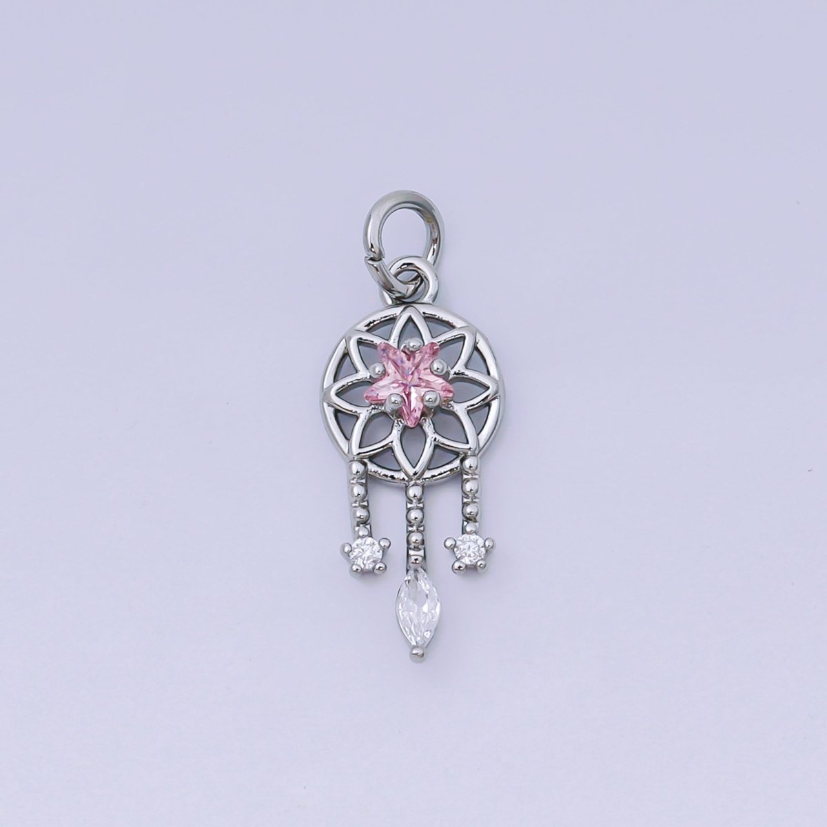 24K Gold Filled 19.5mm Clear, Pink CZ Dreamcatcher Charm in Gold &amp; Silver | AJ469 AJ470