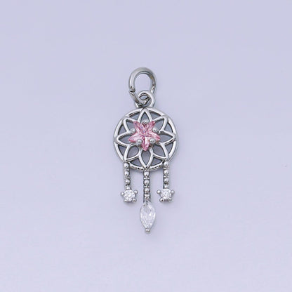 24K Gold Filled 19.5mm Clear, Pink CZ Dreamcatcher Charm in Gold &amp; Silver | AJ469 AJ470