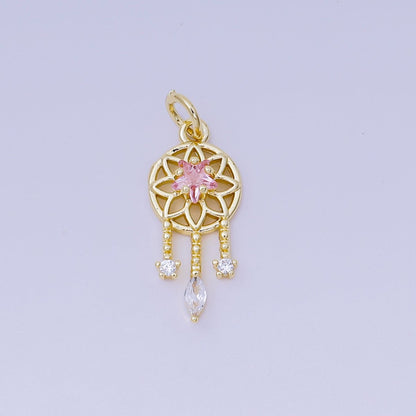 24K Gold Filled 19.5mm Clear, Pink CZ Dreamcatcher Charm in Gold &amp; Silver | AJ469 AJ470