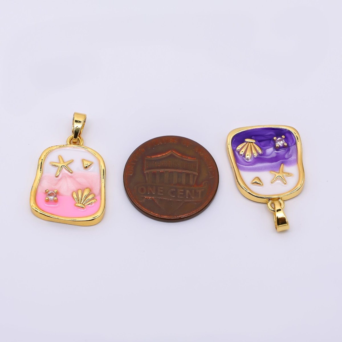 24K Gold Filled 19.5mm Purple, Pink Gradient Sea Shell Clam Molten Pendant | AH510