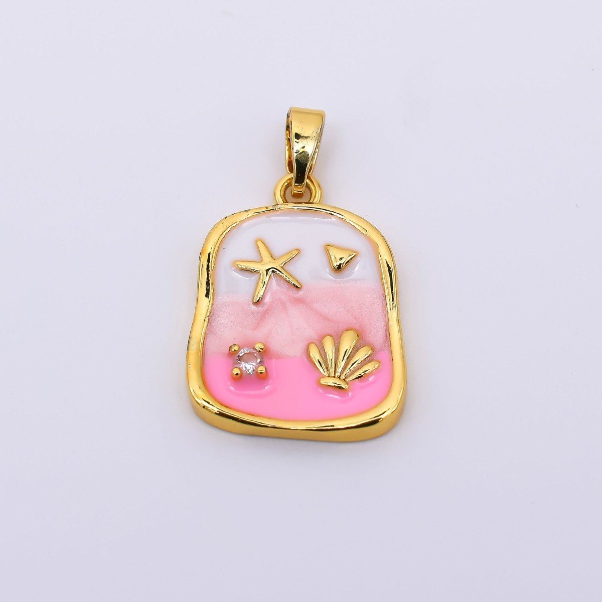 24K Gold Filled 19.5mm Purple, Pink Gradient Sea Shell Clam Molten Pendant | AH510