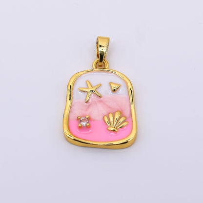 24K Gold Filled 19.5mm Purple, Pink Gradient Sea Shell Clam Molten Pendant | AH510