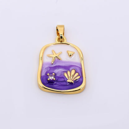 24K Gold Filled 19.5mm Purple, Pink Gradient Sea Shell Clam Molten Pendant | AH510