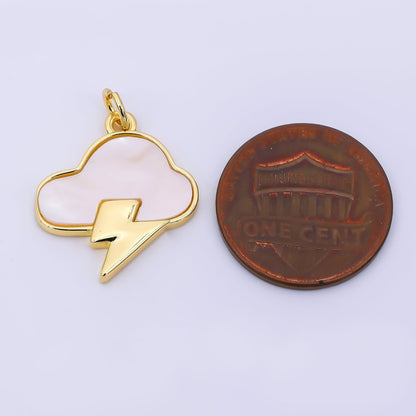 24K Gold Filled 19.5mm Shell Pearl Thunder Lightning Bolt Cloud Charm | AH565