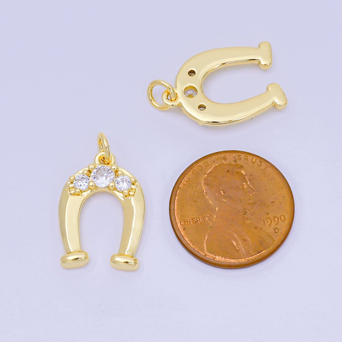 24K Gold Filled 19mm Clear CZ Gradient Lucky Horseshoe Charm | AH646