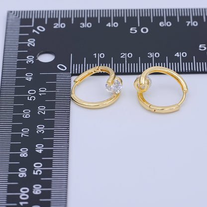 24K Gold Filled 19mm Clear CZ Oblong Hoop Earrings | T398