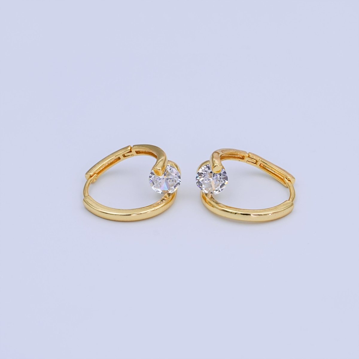 24K Gold Filled 19mm Clear CZ Oblong Hoop Earrings | T398
