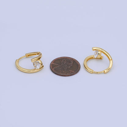24K Gold Filled 19mm Clear CZ Oblong Hoop Earrings | T398