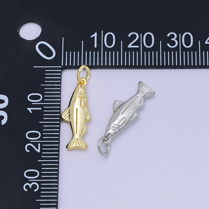 24K Gold Filled 19mm Dainty Salmon Ocean Fish Animal Charm in Gold &amp; Silver | AH604