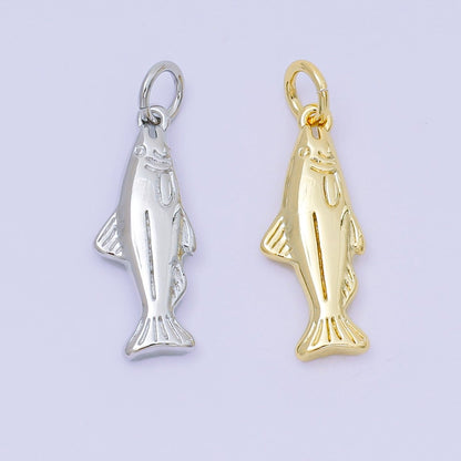 24K Gold Filled 19mm Dainty Salmon Ocean Fish Animal Charm in Gold &amp; Silver | AH604