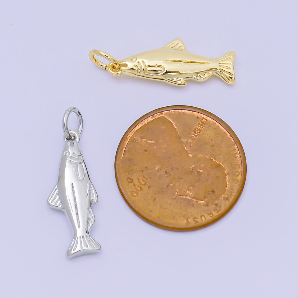 24K Gold Filled 19mm Dainty Salmon Ocean Fish Animal Charm in Gold &amp; Silver | AH604