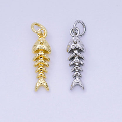 24K Gold Filled 19mm Hammered Fish Bone 3D Multidimensional Charm in Gold &amp; Silver | AJ475