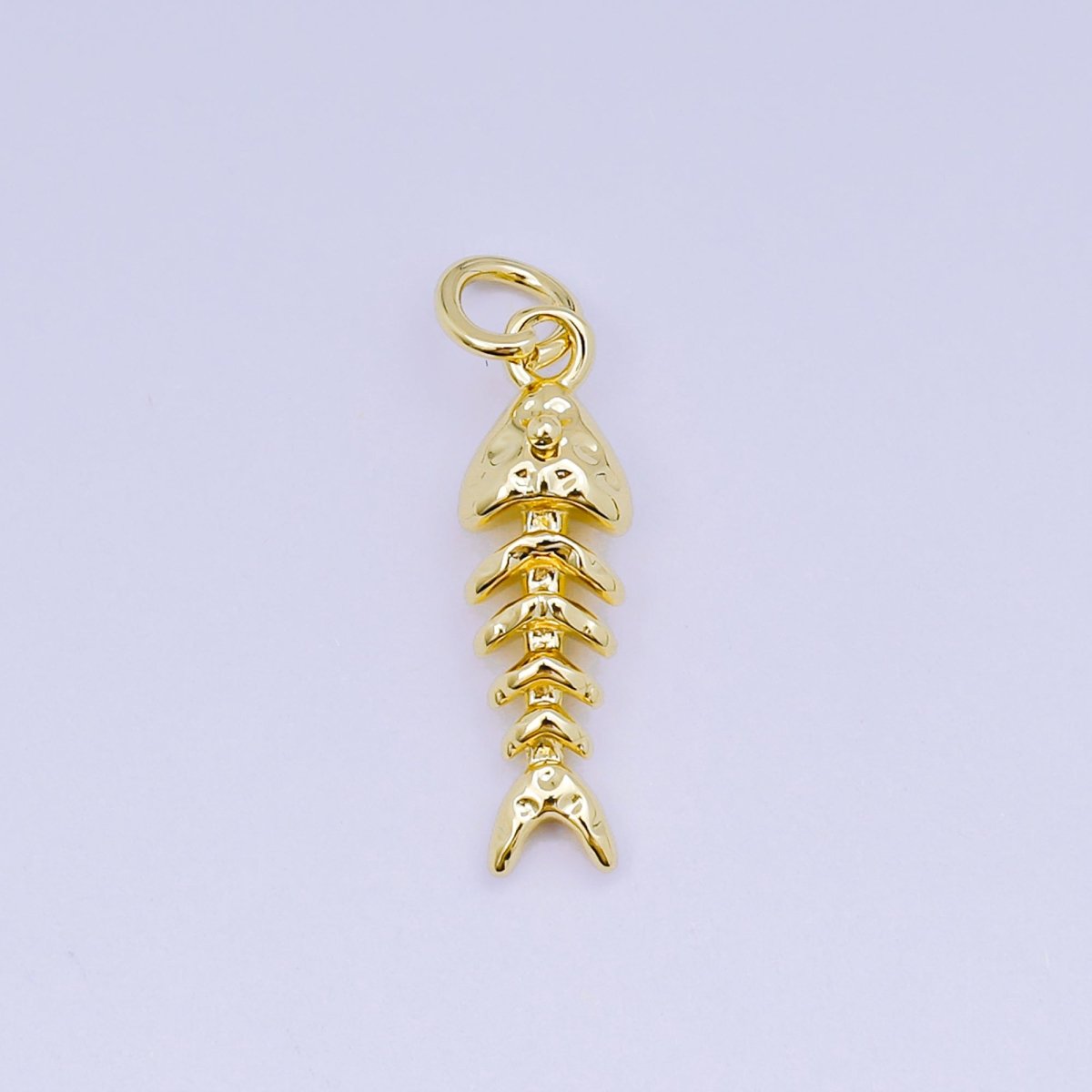 24K Gold Filled 19mm Hammered Fish Bone 3D Multidimensional Charm in Gold &amp; Silver | AJ475