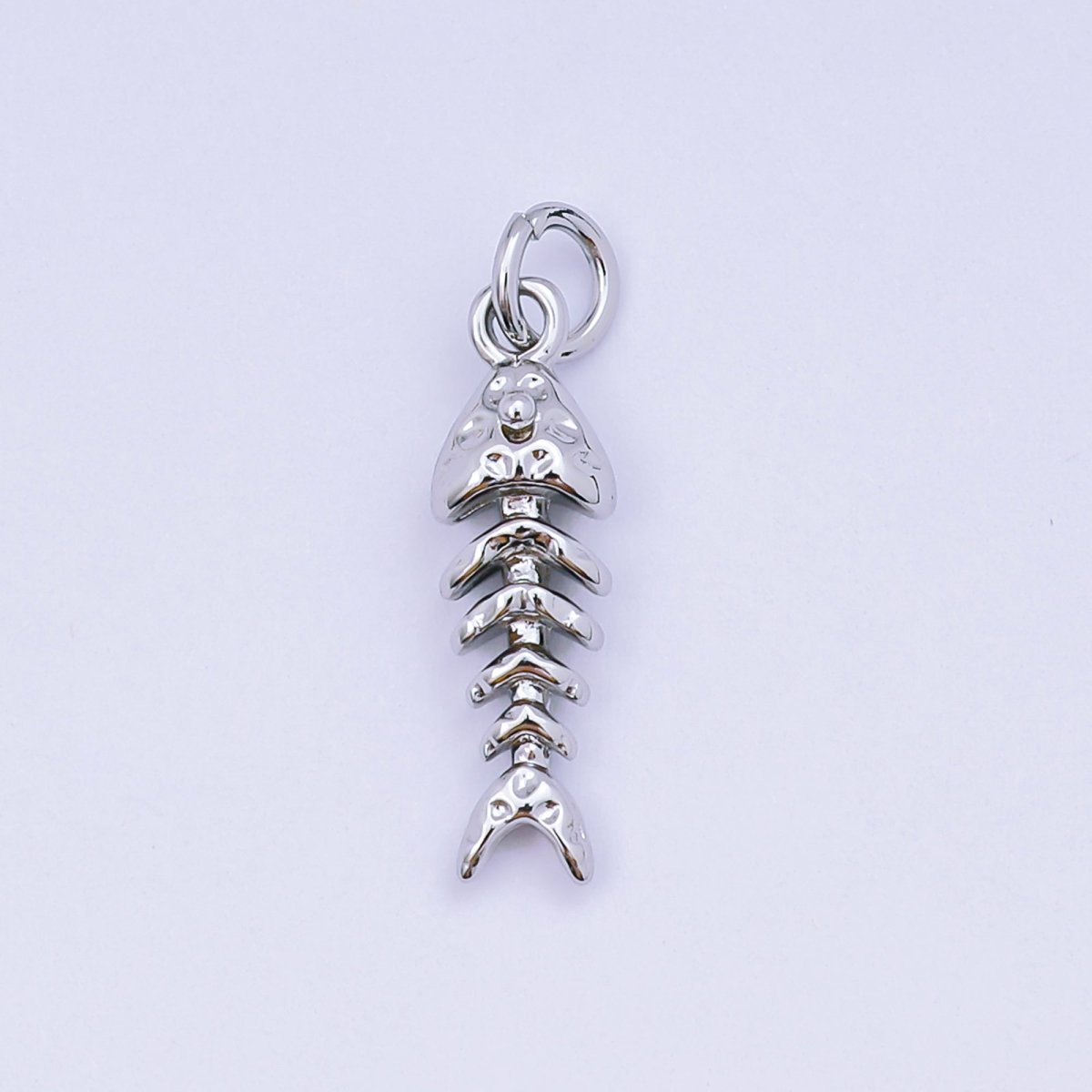 24K Gold Filled 19mm Hammered Fish Bone 3D Multidimensional Charm in Gold &amp; Silver | AJ475