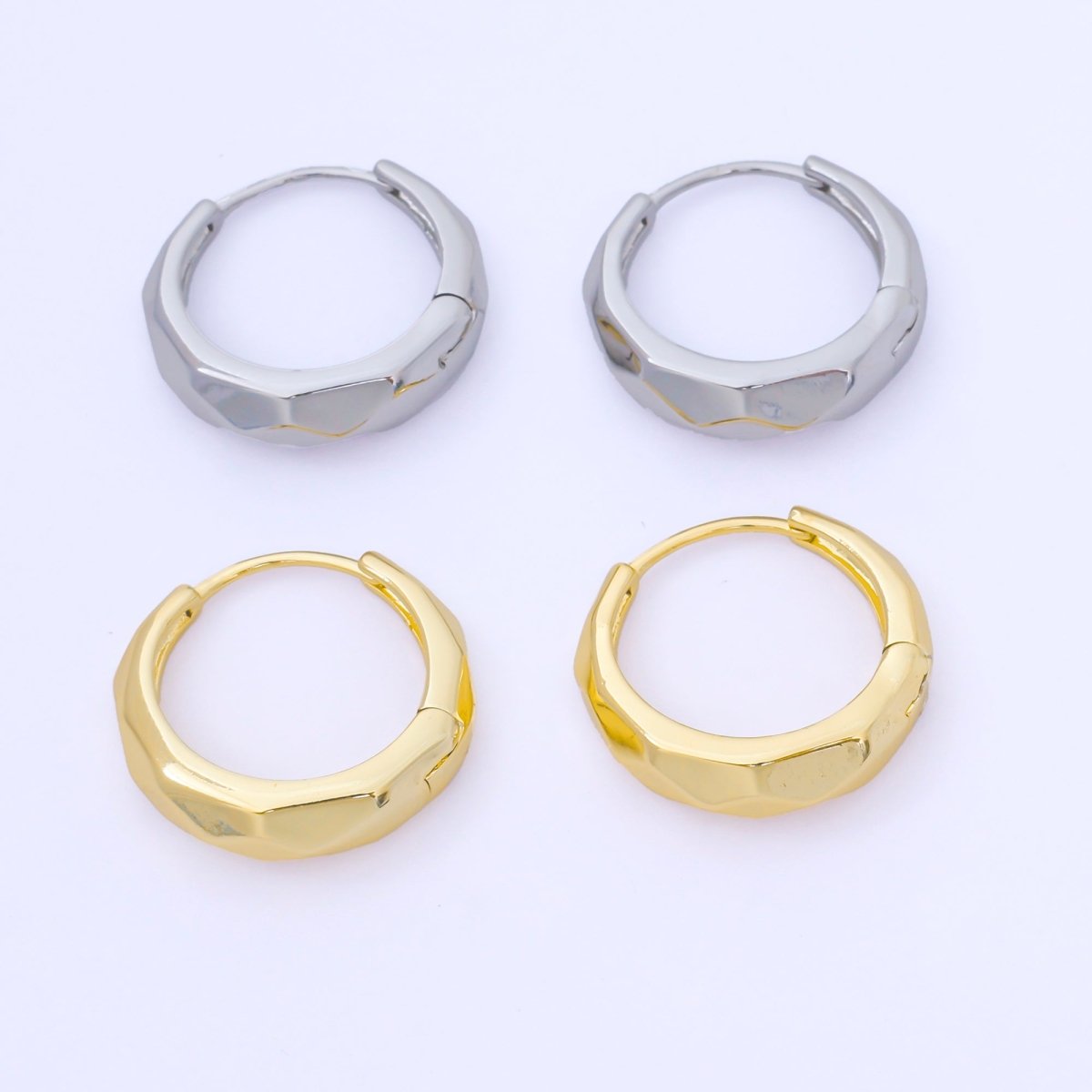 24K Gold Filled 19mm Hammered Textures Dainty Huggie Earrings in Gold &amp; Silver | AB1631 AB1630