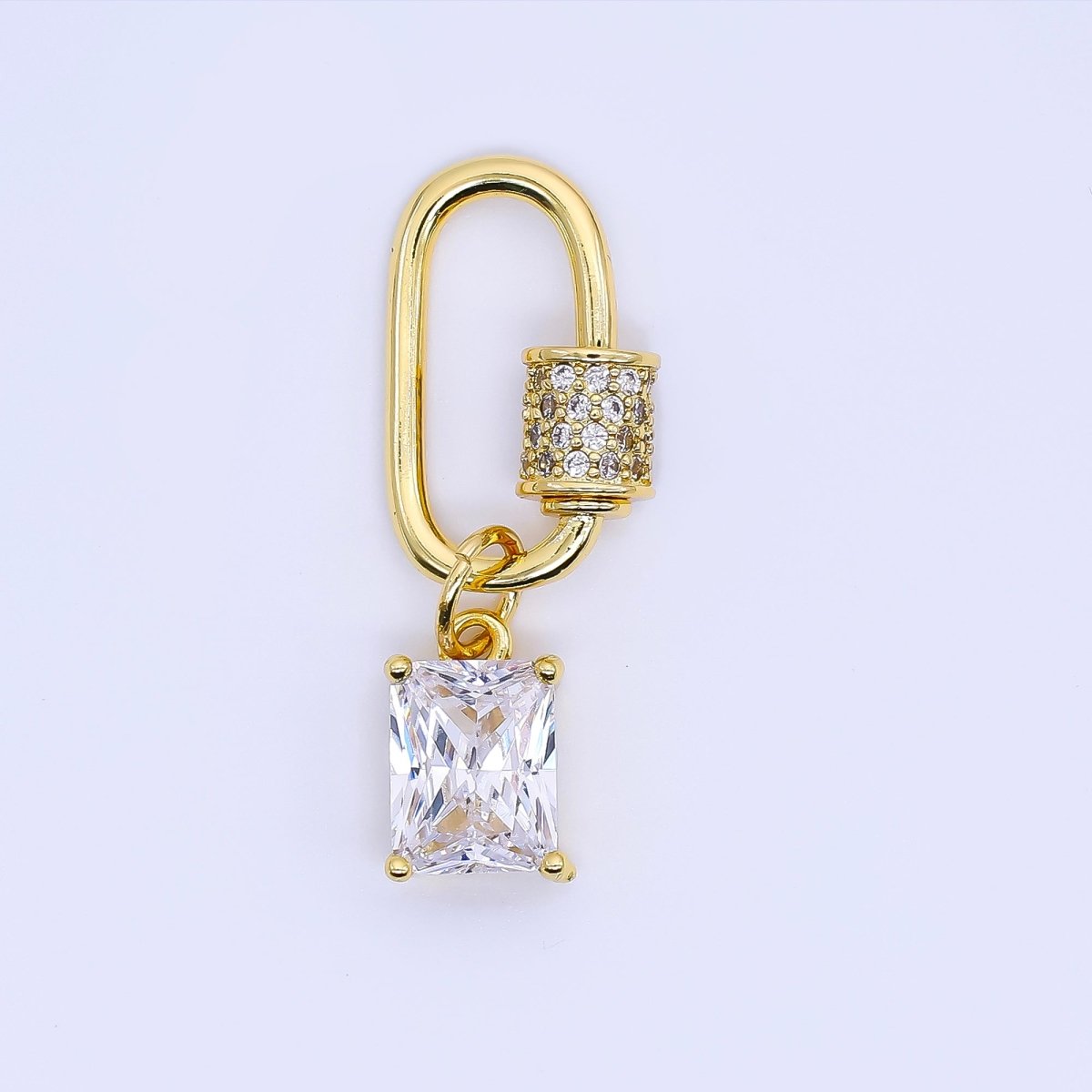 24K Gold Filled 19mm Rectangular CZ Oval Round Screw Clasp Closure Findings | Z1152