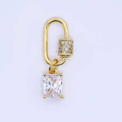 24K Gold Filled 19mm Rectangular CZ Oval Round Screw Clasp Closure Findings | Z1152
