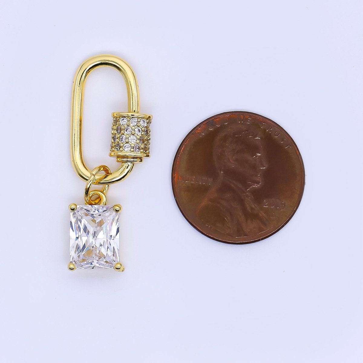 24K Gold Filled 19mm Rectangular CZ Oval Round Screw Clasp Closure Findings | Z1152