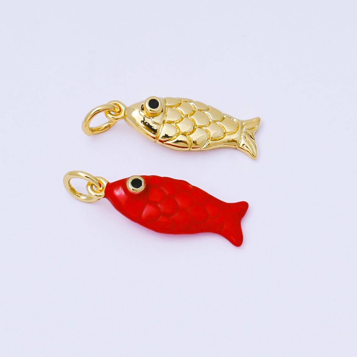24K Gold Filled 19mm Red, Gold Koi Sardine Fish Charm | AF1286