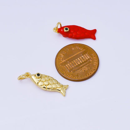 24K Gold Filled 19mm Red, Gold Koi Sardine Fish Charm | AF1286