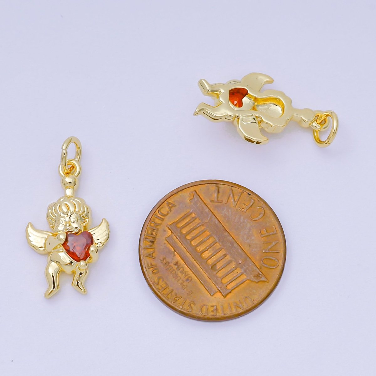 24K Gold Filled Red CZ Heart Baby Angel Cupid Charm | D156
