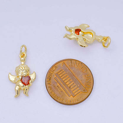 24K Gold Filled Red CZ Heart Baby Angel Cupid Charm | D156