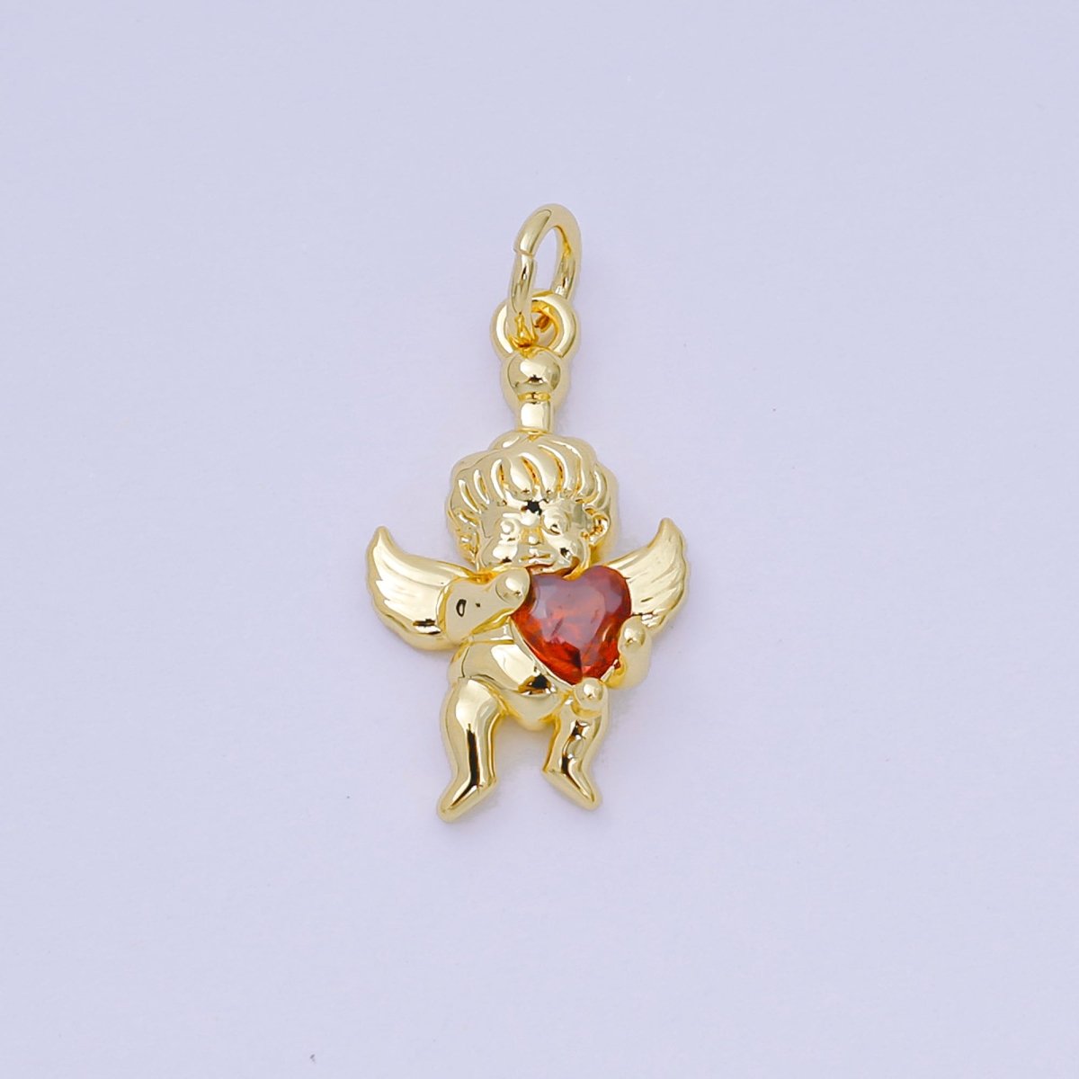 24K Gold Filled Red CZ Heart Baby Angel Cupid Charm | D156