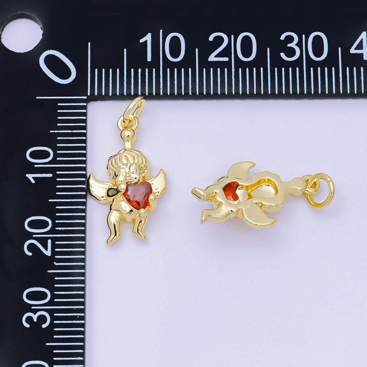 24K Gold Filled Red CZ Heart Baby Angel Cupid Charm | D156