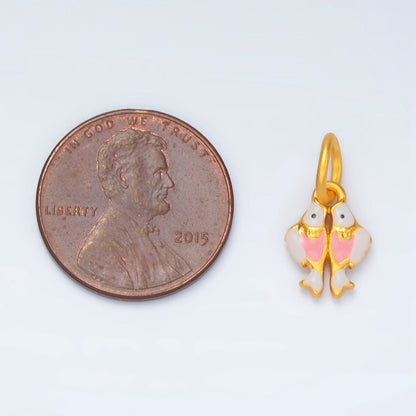 24K Gold Filled Owl Bird Fish Mini Enamel Charm | M148