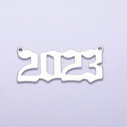 24K Gold Filled "2023" New Year Script Gothic Font Connector in Gold &amp; Silver | Y-851
