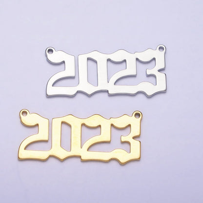 24K Gold Filled "2023" New Year Script Gothic Font Connector in Gold &amp; Silver | Y-851