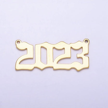 24K Gold Filled "2023" New Year Script Gothic Font Connector in Gold &amp; Silver | Y-851