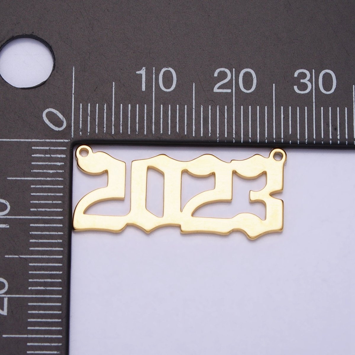 24K Gold Filled "2023" New Year Script Gothic Font Connector in Gold &amp; Silver | Y-851