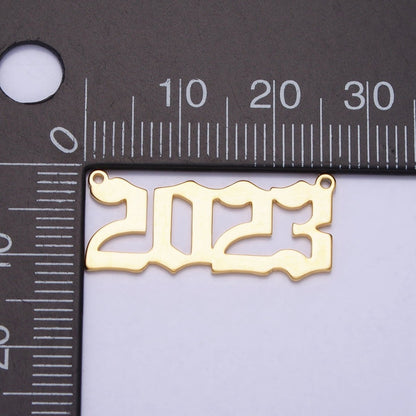 24K Gold Filled "2023" New Year Script Gothic Font Connector in Gold &amp; Silver | Y-851