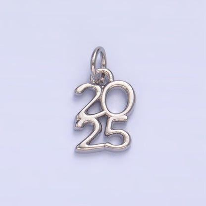24K Gold Filled "2025" Year Script Minimalist Charm in Gold &amp; Silver | E663