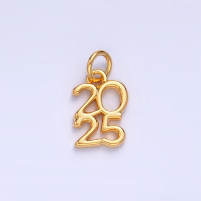 24K Gold Filled "2025" Year Script Minimalist Charm in Gold &amp; Silver | E663