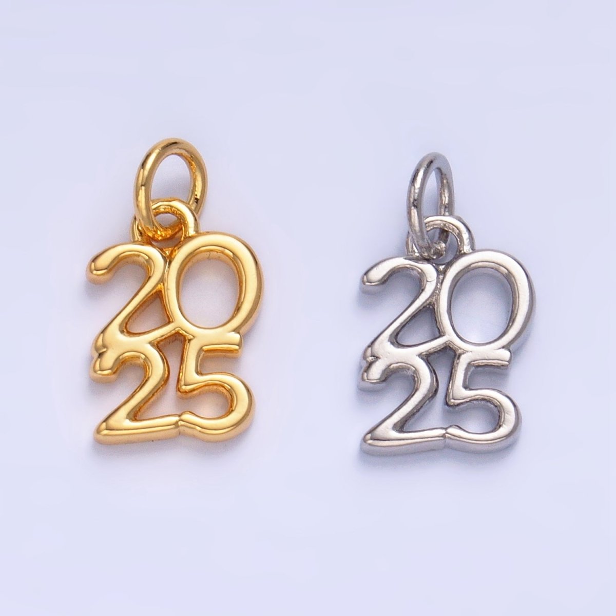 24K Gold Filled "2025" Year Script Minimalist Charm in Gold &amp; Silver | E663
