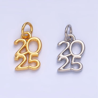 24K Gold Filled "2025" Year Script Minimalist Charm in Gold &amp; Silver | E663