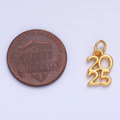 24K Gold Filled "2025" Year Script Minimalist Charm in Gold &amp; Silver | E663