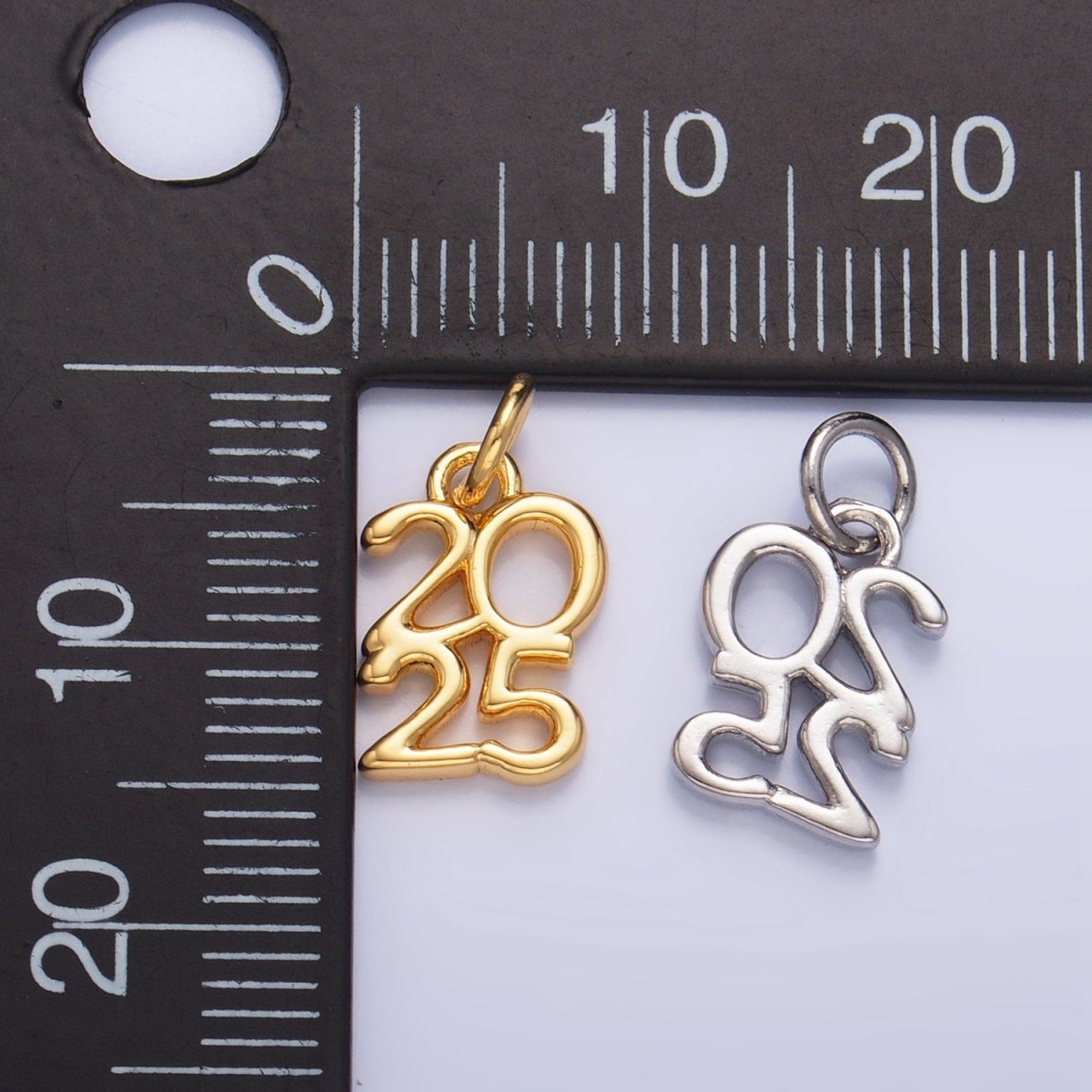 24K Gold Filled "2025" Year Script Minimalist Charm in Gold &amp; Silver | E663
