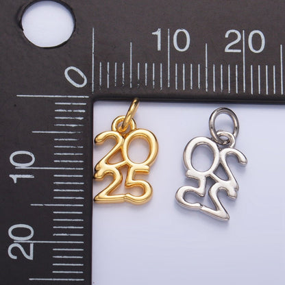 24K Gold Filled "2025" Year Script Minimalist Charm in Gold &amp; Silver | E663