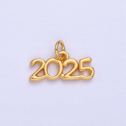 24K Gold Filled "2025" Year Script Minimalist Charm in Gold &amp; Silver | M023