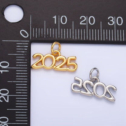 24K Gold Filled "2025" Year Script Minimalist Charm in Gold &amp; Silver | M023