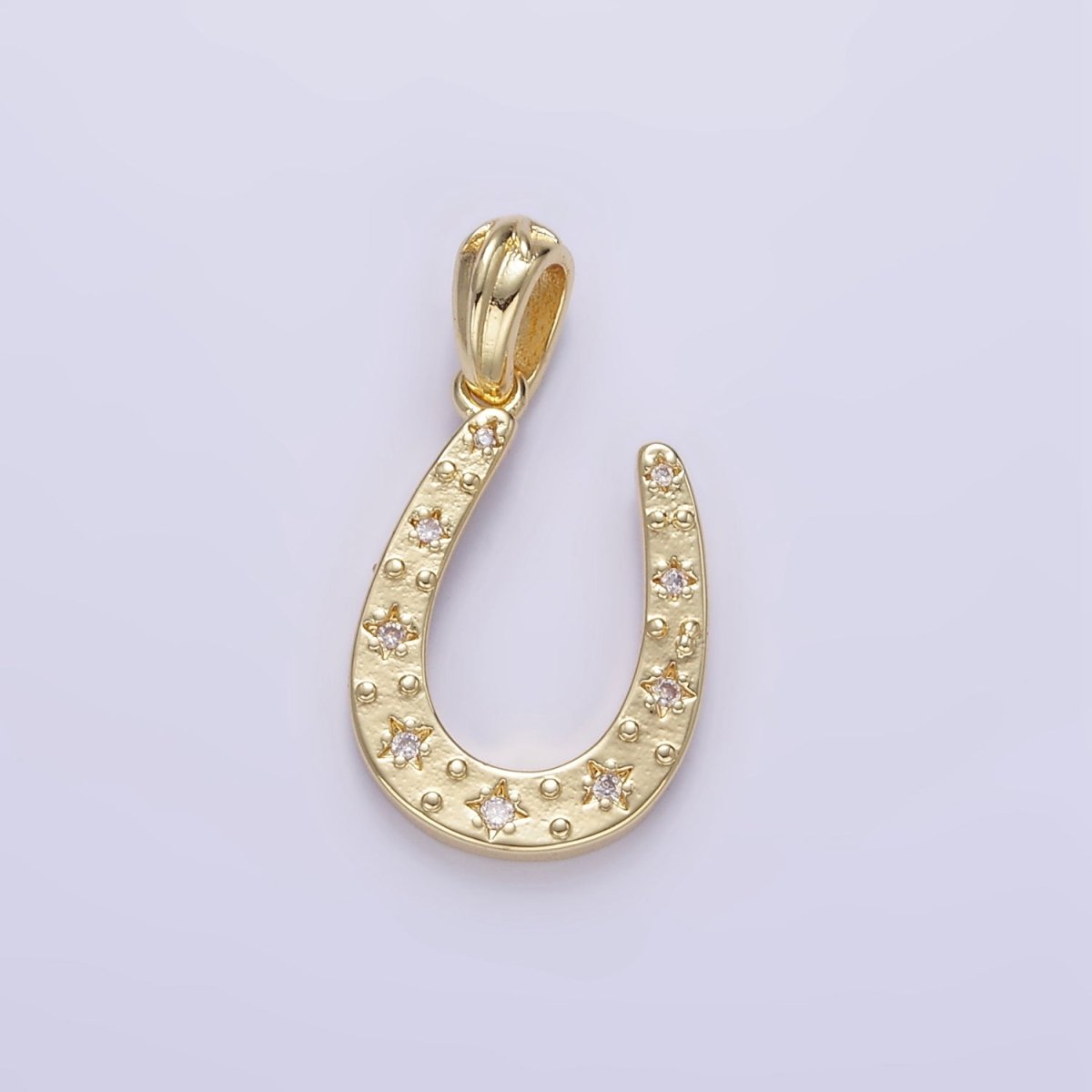 24K Gold Filled 20.5mm Clear CZ Star Horseshoe Pendant in Gold &amp; Silver | I517