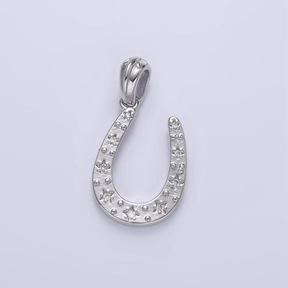 24K Gold Filled 20.5mm Clear CZ Star Horseshoe Pendant in Gold &amp; Silver | I517